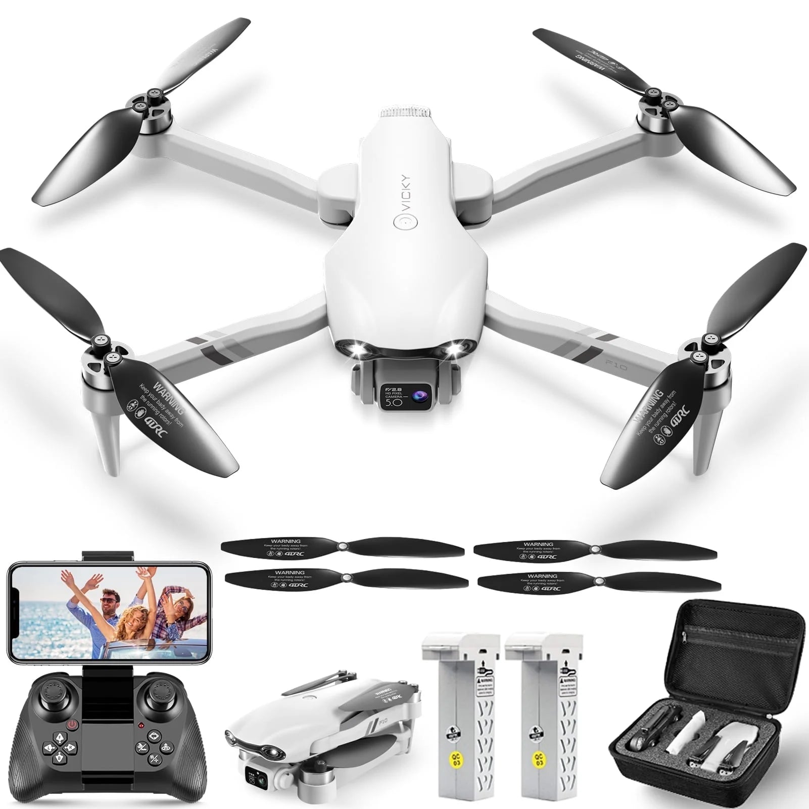 F10-1080P Wifi FPV Drone with 1080P HD Camera, Headless Mode/3D Flips, RC Quadcopter for Beginners Silver White